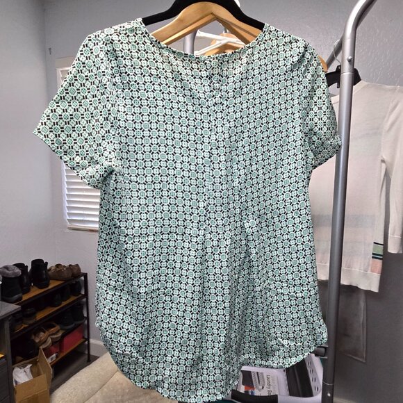 Pleione Geometric Blouse SP – Teal, Flowy & Office-Ready - Picture 3 of 8